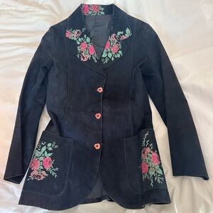 Vintage suede with painted detailing fitted coat petite